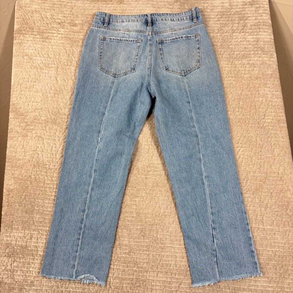 Vervet Blue High Rise Straight Leg Jeans Light Wash Raw Hem Seam Back T5912 29 - Picture 8 of 9